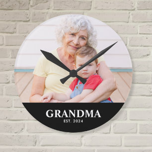 Grandma Established Modern White Photo Round Clock