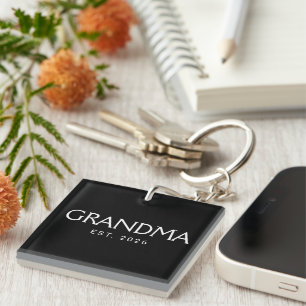 Grandma Established New Grandmoth Gift Black White Key Ring