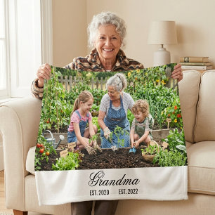 Grandma Established Personalized Photo Gift Fleece Blanket