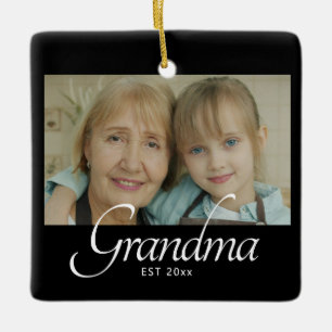 Grandma Established Photo Gift Ceramic Ornament
