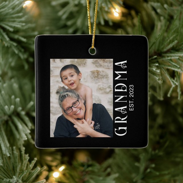 Grandma Established Photo Gift Ceramic Ornament (Tree)
