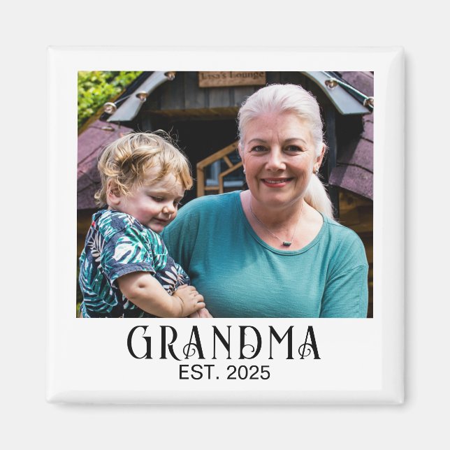Grandma Established Photo Gift Magnet (Front)