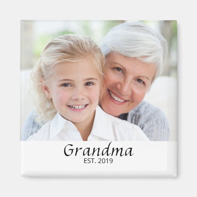 Grandma Established Photo Gift Magnet (Front)