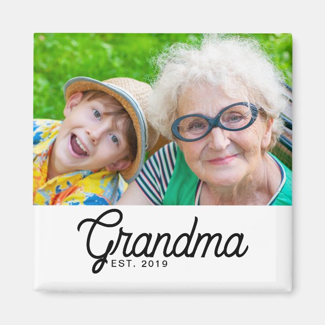 Grandma Established Photo Gift Magnet (Front)