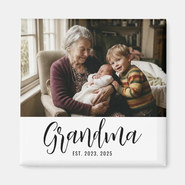 Grandma Established Photo Gift Magnet (Front)