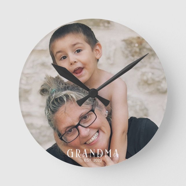 Grandma Established Photo Gift Round Clock (Front)