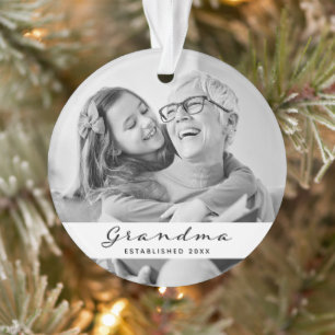 Grandma Established   Photo Heart Black and White Ornament