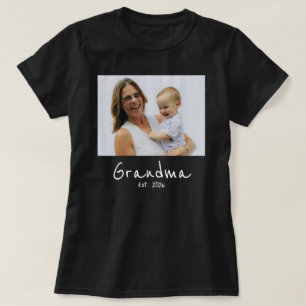 Grandma Established Photo white script T-Shirt