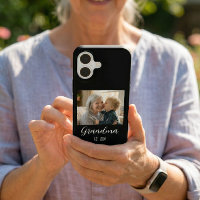 Grandma Established Photo White Script Text