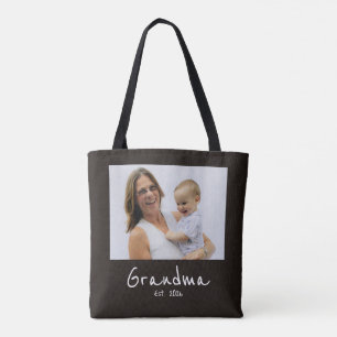 Grandma Established Photo white script Tote Bag