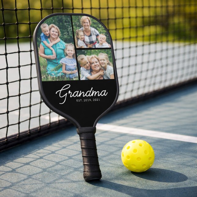 Grandma Established Script 3 Photo Pickleball Paddle (Creator Uploaded)