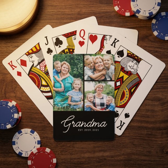 Grandma Established Script 3 Photo Playing Cards (Creator Uploaded)