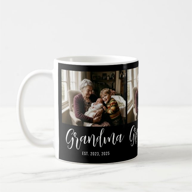 Grandma Established Script Black 3 Photo Coffee Mug (Left)