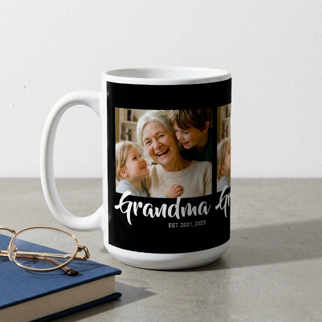 Grandma Established Script Black 3 Photo Coffee Mug (Grandma Established Script Photo Mug)