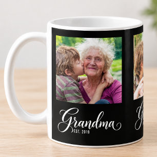 Grandma Established Script Black 3 Photo Coffee Mug