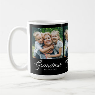 Grandma Established Script Black 3 Photo Coffee Mug