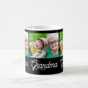 Grandma Established Script Black 3 Photo Coffee Mug