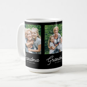 Grandma Established Script Black 3 Photo Coffee Mug