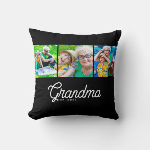 Grandma Established Script Black 3 Photo Cushion