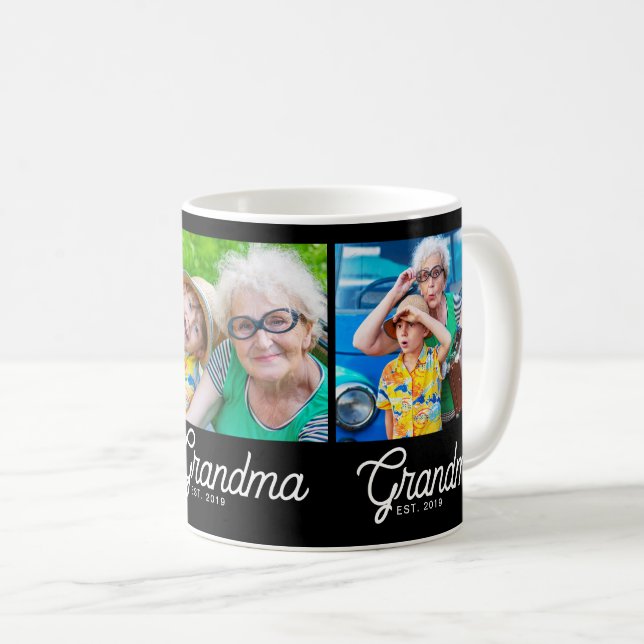 Grandma Established Script Black 3 Photo Insulated Coffee Mug (Front Right)