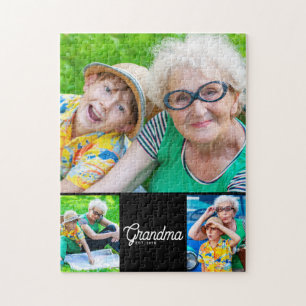 Grandma Established Script Black 3 Photo Jigsaw Puzzle