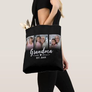 Grandma Established Script Black 3 Photo Tote Bag