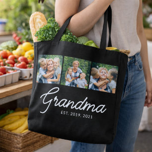 Grandma Established Script Black 3 Photo Tote Bag