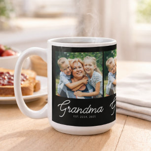 Grandma Established Script Black Photo Coffee Mug