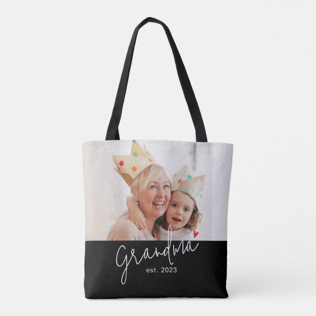 Grandma Established Script Black Photo Tote Bag (Back)