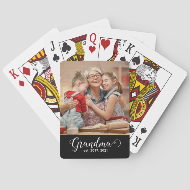 Grandma Established Script Gift Photo Playing Cards (Back)