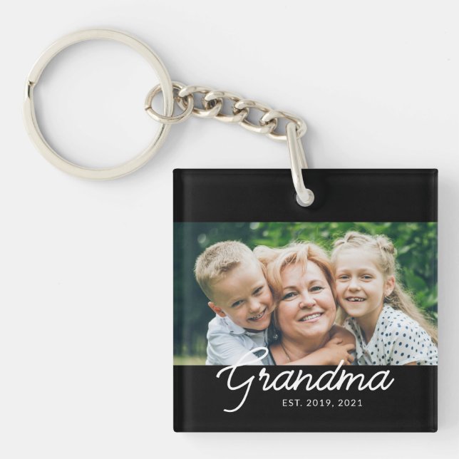 Grandma Established Script Photo Gift Key Ring (Front)