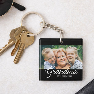 Grandma Established Script Photo Gift Key Ring