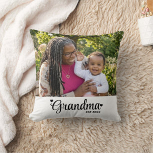 Grandma Established Script Photo Grandmother Gift Cushion