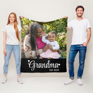 Grandma Established Script Photo Grandmother Gift Fleece Blanket