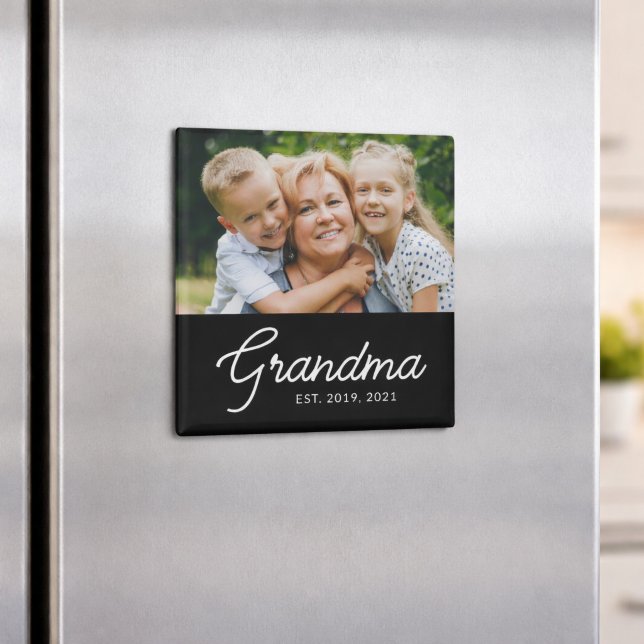 Grandma Established Script Photo Magnet (Creator Uploaded)