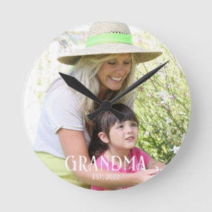 Grandma Established Script Photo Round Clock