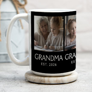 Grandma Established Typography Black 3 Photo Coffee Mug