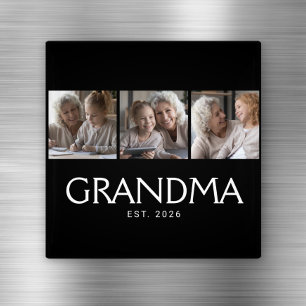 Grandma Established Typography Black 3 Photo Magnet