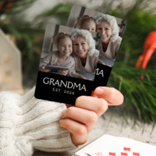 Grandma Established Typography Black Photo Playing Cards