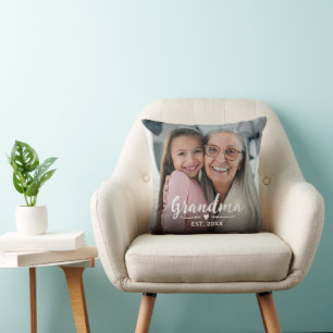 Grandma Established White Script Photo Cushion