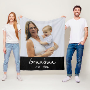 Grandma Established white script photo Fleece Blanket