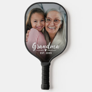 Grandma Established White Script Photo Pickleball Paddle