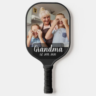 Grandma Established White Script Photo Pickleball Paddle