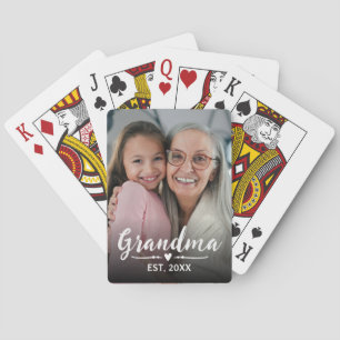 Grandma Established White Script Photo Playing Cards