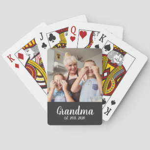 Grandma Established White Script Photo Playing Cards