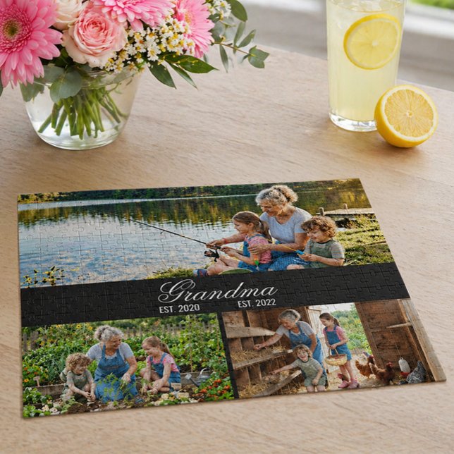 Grandma Established Year Memory Photo Collage Jigsaw Puzzle (Grandma Established Year Memory Photo Collage Jigsaw Puzzle)