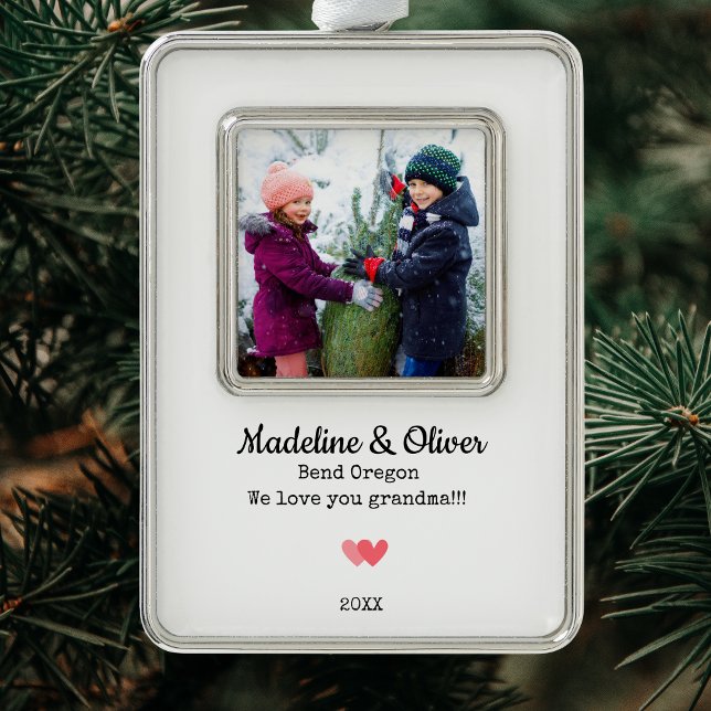 Grandma Family Photo Personalised Christmas Silver Plated Framed Ornament (Grandma Family Photo Personalized Christmas Christmas Ornament)