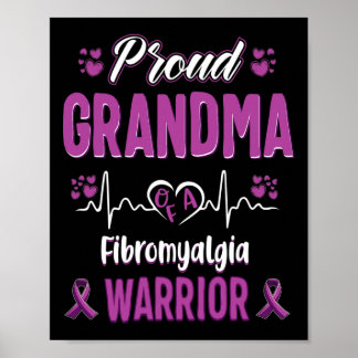 Grandma Fibromyalgia Warrior Awareness Ribbon Purp Poster