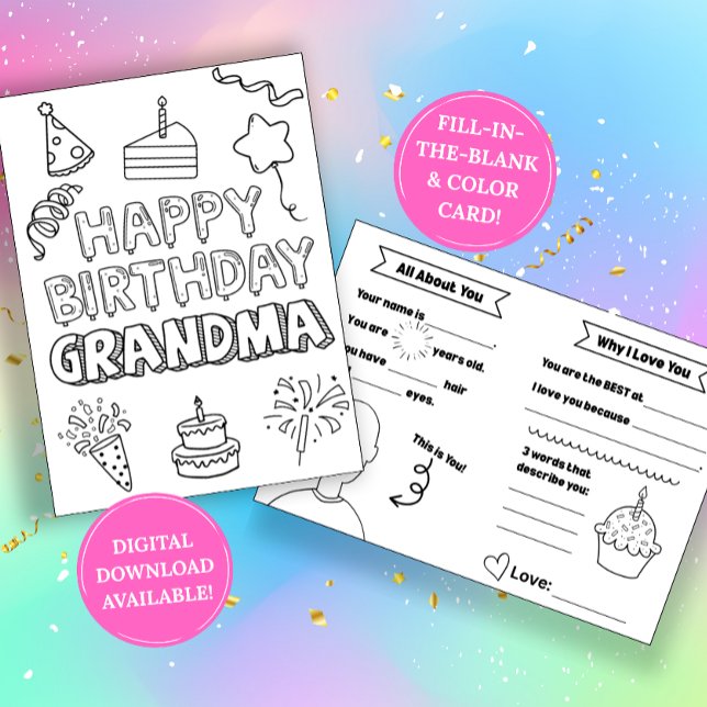 Grandma Fill In The Blank Birthday Coloring Card (Creator Uploaded)