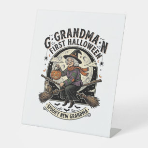 Grandma First Halloween Vintage Witch Shirt_1 Pedestal Sign